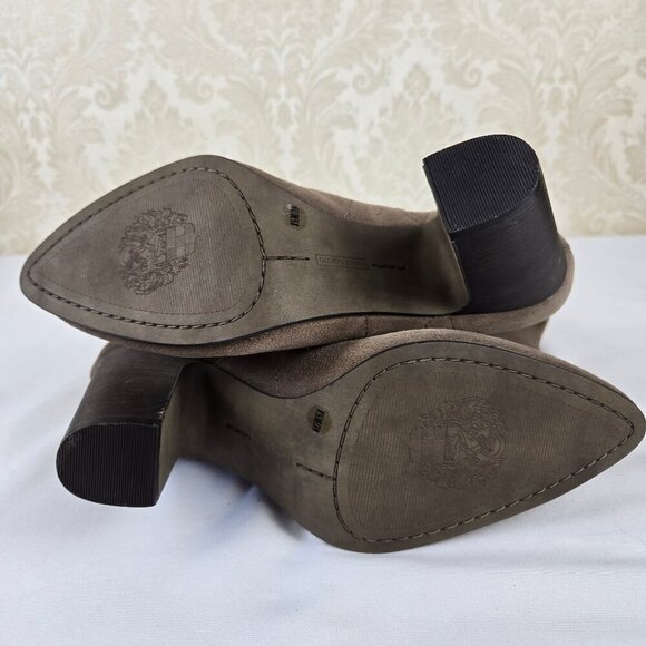 Vince Camuto "Creestal" Gray Suede Heeled Booties Almond Toe Pull On Style - Picture 7 of 15
